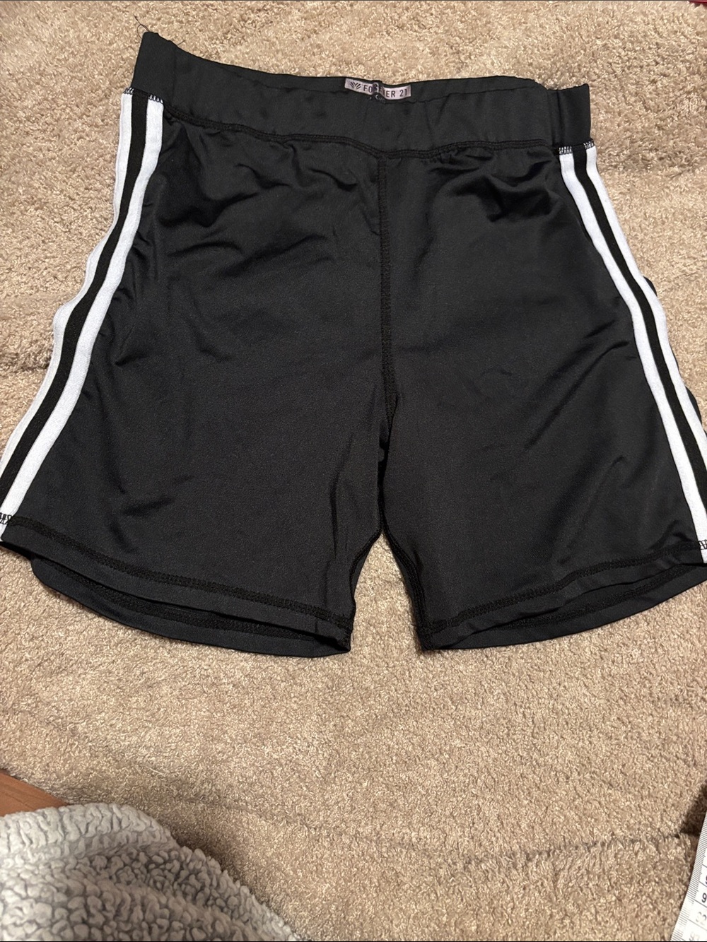 Forever 21 Black Athletic Shorts with White Side Stripes